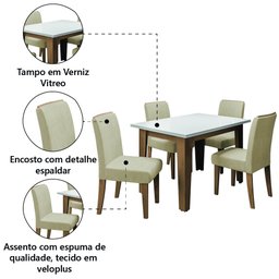 Conjunto de Mesa Sala de Jantar Miami com 4 Cadeiras Nova York 1,20m Cedro / Off White / Areia Dobu - 5