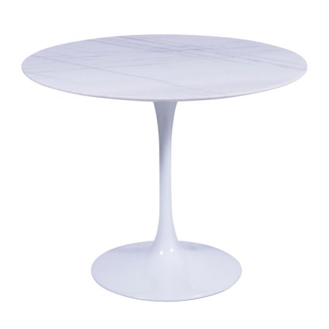 Mesa Saarinen Redonda Carrara 107cm - Base Branca