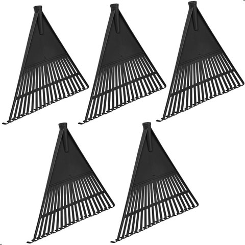 Kit 5 Vassouras Rastelo Plástico Preto Jardim Grama sem Cabo