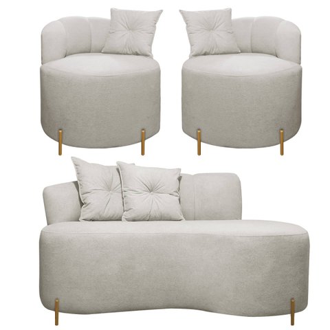 Kit Sofá Orgânico Grecia 2 Lugares 145cm e 2 Poltronas Linho Bouclê Bege Sofa Store