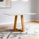 Ver imagem 1 de Mesa de Jantar 4 Lugares Retangular 135cm Tampo MDF com Vidro Elian N01 Ypê Off White - Lyam Decor