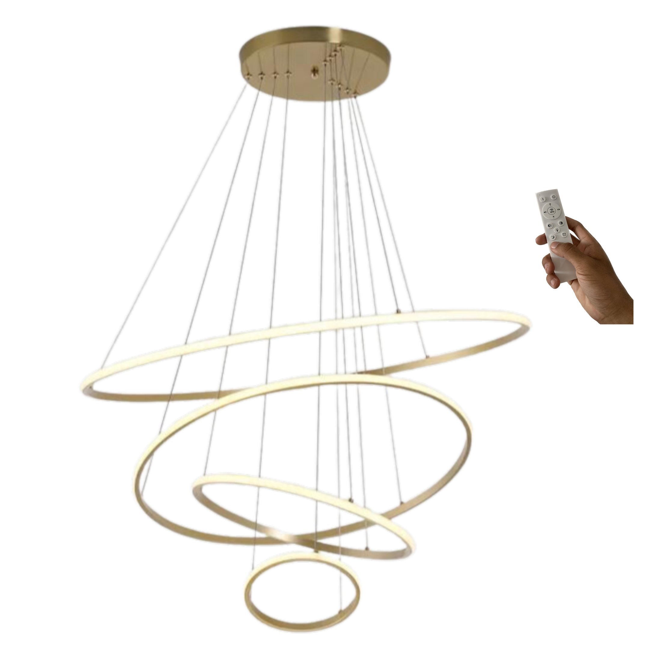 Lustre Led 4 Anéis Moderno 125w 80cm Dourado C/ Controle