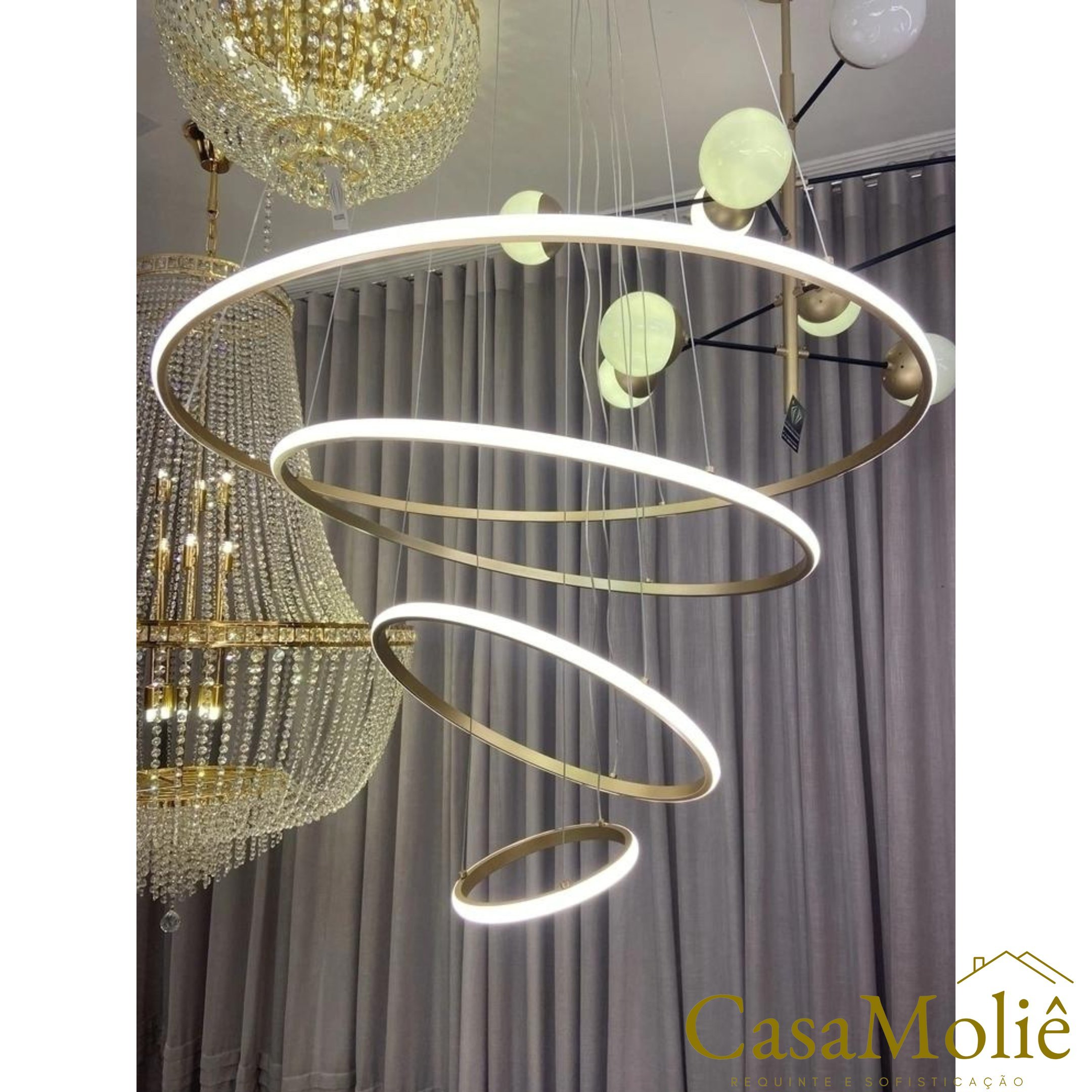 Lustre Led 4 Anéis Moderno 125w 80cm Dourado C/ Controle - 2