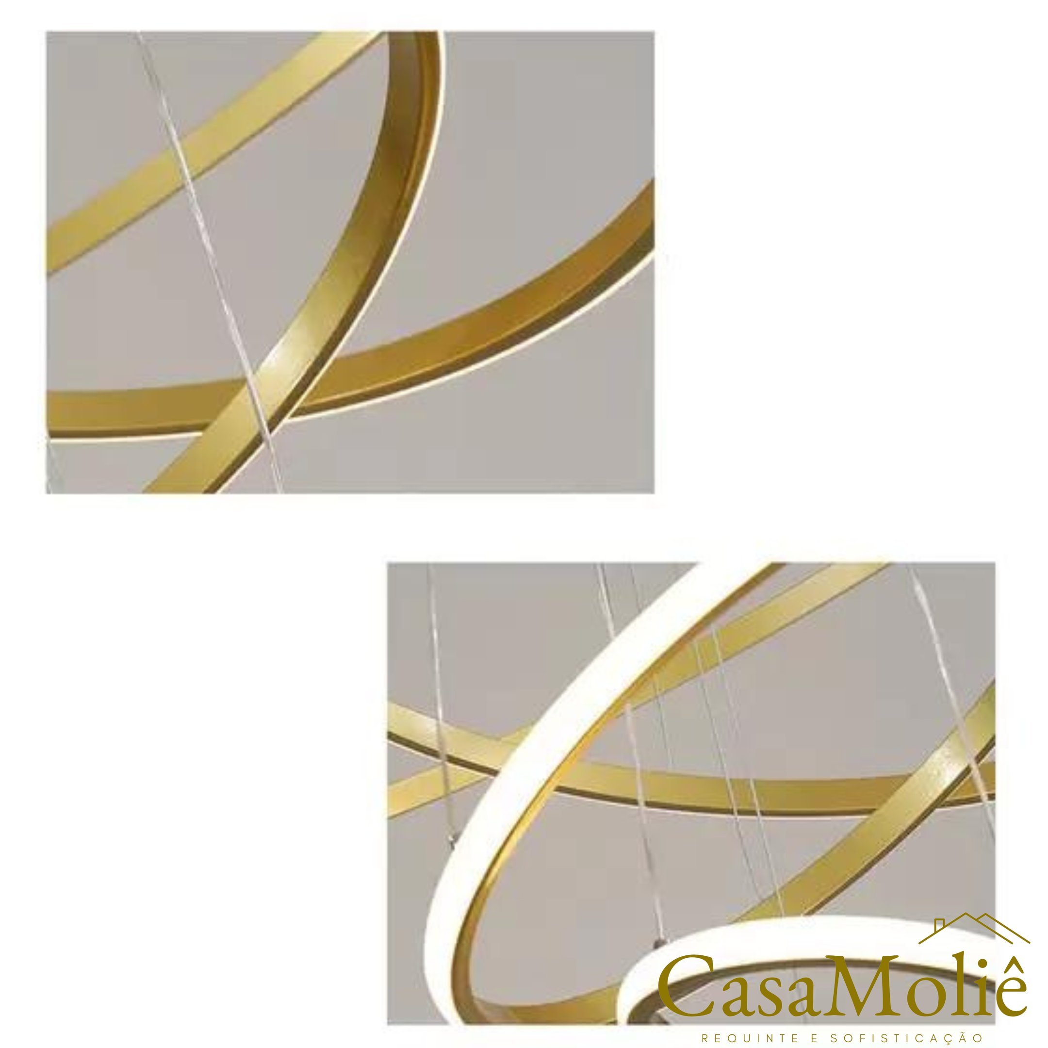 Lustre Led 4 Anéis Moderno 125w 80cm Dourado C/ Controle - 4