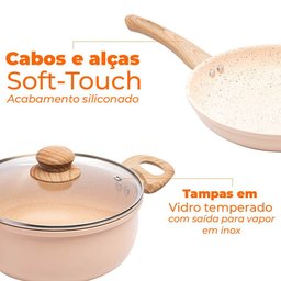 Jogo de Panelas de Indução Antiaderente Cerâmica Granito Chef Bege 5 Peças - Lyor - 4