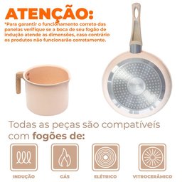 Jogo de Panelas de Indução Antiaderente Cerâmica Granito Chef Bege 5 Peças - Lyor - 2