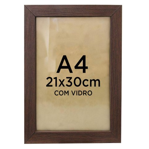 Moldura Quadro A4 21x30cm Diploma Certificado Foto com Vidro TaColado Moldura Madeira Escura 04 Unid