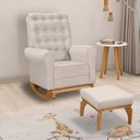 Ver imagem 1 de Cadeira Poltrona Amamentação e Balanço Paris C/ Puff Veludo Off White - Anjo de Casa