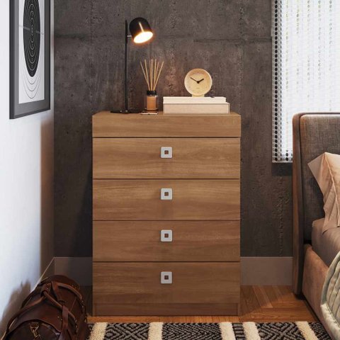 Cômoda 4 Gavetas com Gabinete Oculto 68cm Linha Lock LK092 Art In Móveis Nogal
