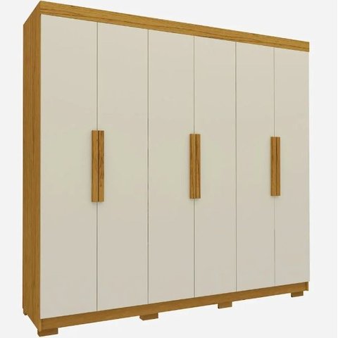 Guarda Roupa Roupeiro Gelius Império 06 Portas 02 Gavetas e Pés Naturale Off White Mdf