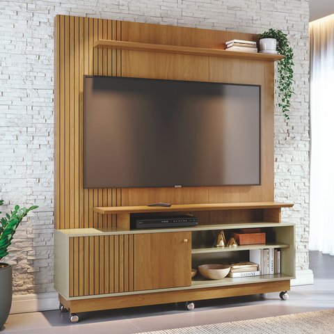 Rack Painel de Tv Frisado com Rodizios Ares 160cm Eras 954 Madetec