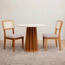 Ver imagem 1 de Mesa de Jantar 2 Lugares Tampo MDF Base Ripada Off White Freijó Bege Rústico 90cm Dalla Costa Mó