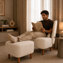 Ver imagem 2 de Poltrona com Puff Decorativo Cronos Bouclé Off White - Sallar Home