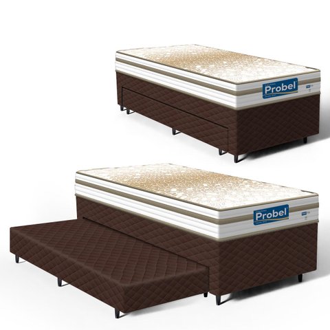 Cama Box com Auxiliar + Colchão de Molas Ensacadas Double Face Pillow Euro Alfa Probel Solteiro 88cm