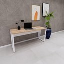 Ver imagem 1 de Escrivaninha Escritório 150cm X 60cm Pés Metal Mac Br F5 Cor:macadâmia com Branco