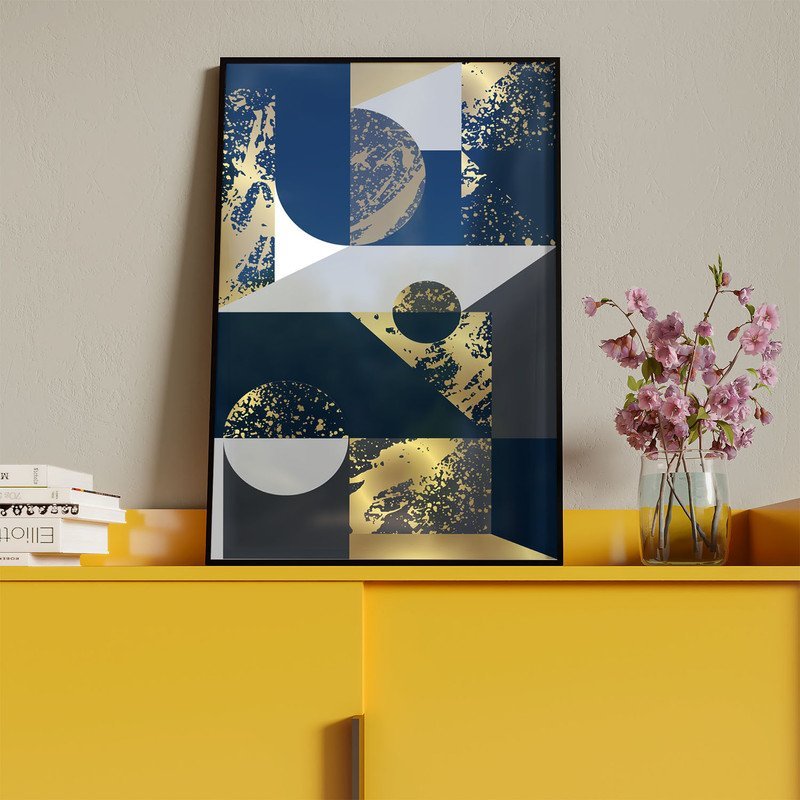 Quadro Decorativo Tela Canvas Abstrato Geometric Seg com Modura e Vidro Preto - 200x100 Cm - 4