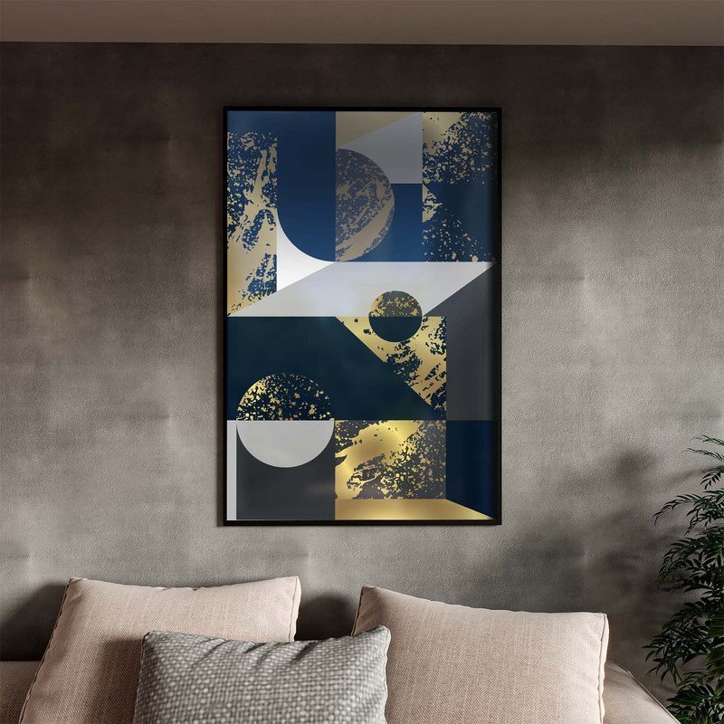 Quadro Decorativo Tela Canvas Abstrato Geometric Seg com Modura e Vidro Preto - 200x100 Cm - 1