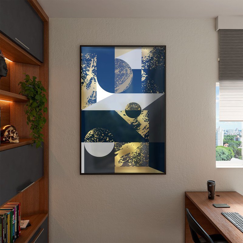 Quadro Decorativo Tela Canvas Abstrato Geometric Seg com Modura e Vidro Preto - 200x100 Cm - 3