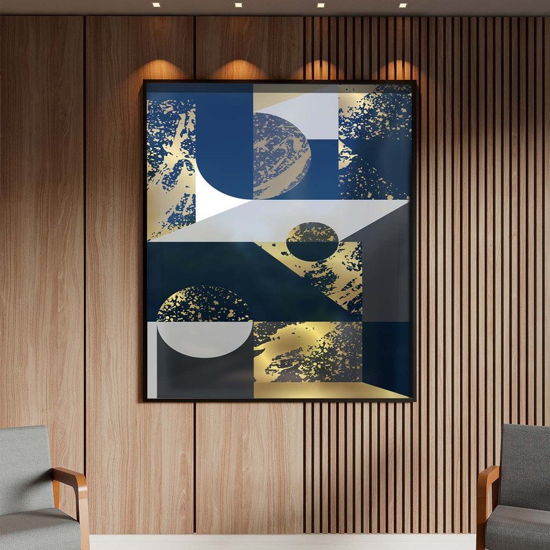 Quadro Decorativo Tela Canvas Abstrato Geometric Seg com Modura e Vidro Preto - 200x100 Cm - 2