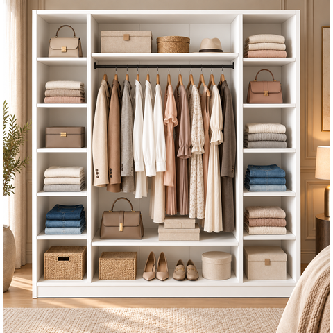 Armário Closet Modular 12 Prateleiras em Colméia e Arara Cabideiro Ana Branco