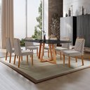 Ver imagem 1 de Conjunto Sala de Jantar Mesa Florença Madeira Maciça 180x90cm Tampo Retângular Vidro Preto com 6 Cad