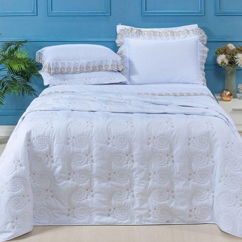 Cobre Leito + Jogo de Cama 7 Peças Queen Percal 200 Fios Mistral 100% Algodão - Branco