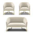 Ver imagem 1 de Sofá Namoradeira e 2 Poltronas Base Industrial Dourado Stella Bouclê Bege D03 - D'Rossi