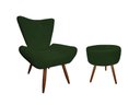 Ver imagem 1 de Kit Poltrona Decorativa Emilia + Puff Redondo Suede Verde Pés Madeira Mz Decor