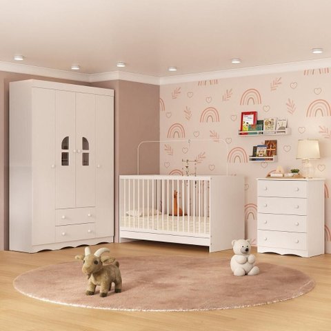 Quarto de Bebê Completo com Berço 3 em 1 para Colchão 130x60cm Liz Multimóveis Mp4555