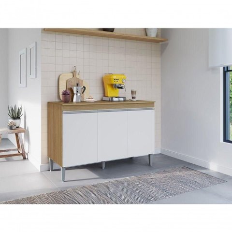 Balcão de Cozinha com Tampo Manu 3 Portas 1 Prateleira MDP 120cm Amêndoa AJL Móveis