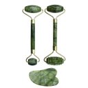 Ver imagem 1 de Kit 2 Rolo Massageador Facial Pedra de Jade + Placa Gua Sha