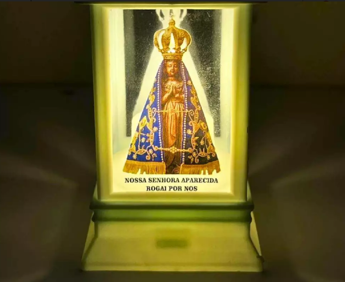 Luminária Branca com Imagem Nossa Senhora Aparecida Bateria - 2