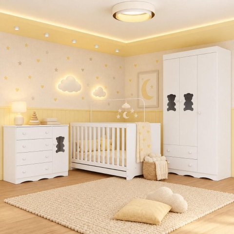 Quarto de Bebê Completo com Berço Americano 3 em 1 e Colchão Incluso Flor Multimóveis MP4934