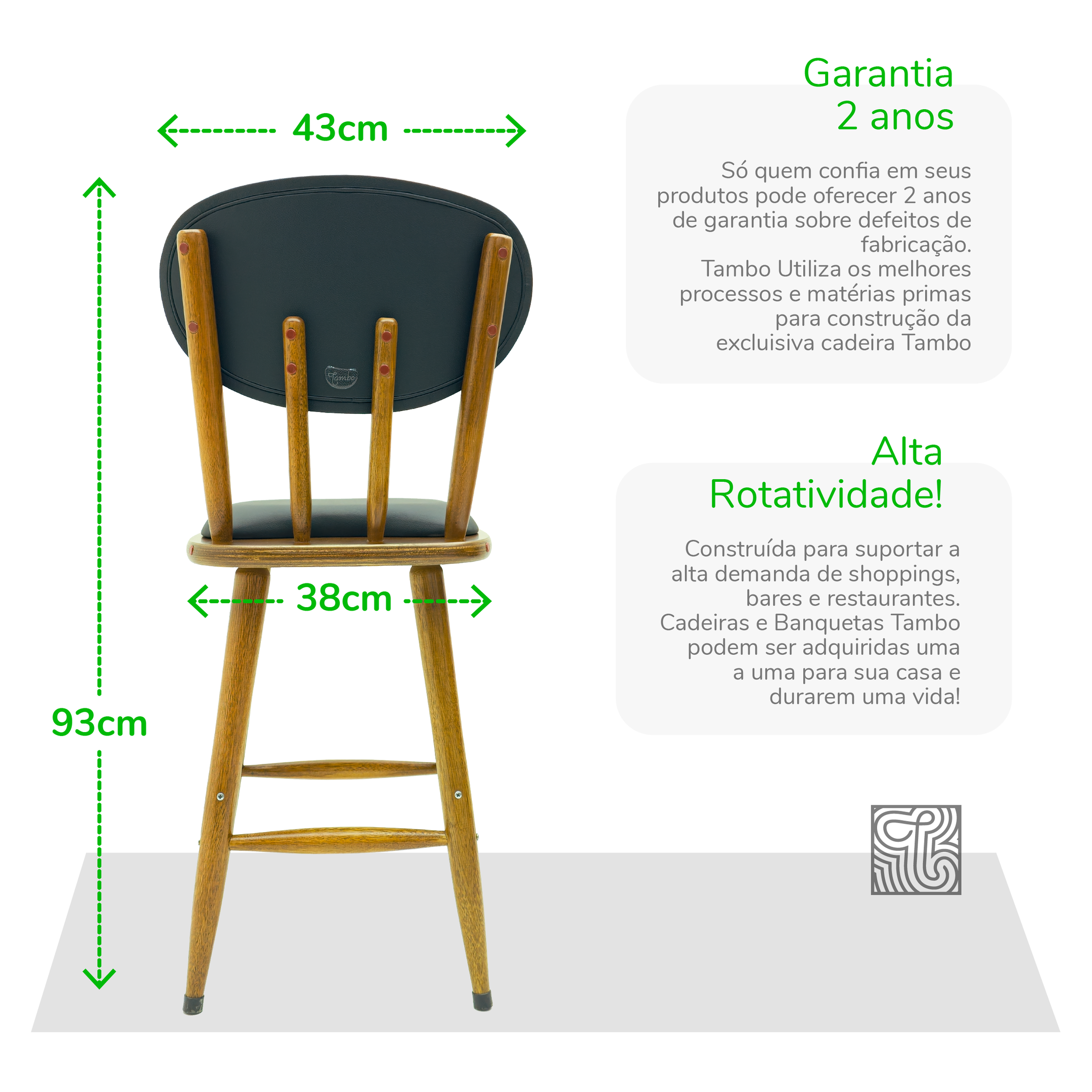 Kit 2 Cadeiras de Madeira Torneada Estofada - 53cm Natural - 7