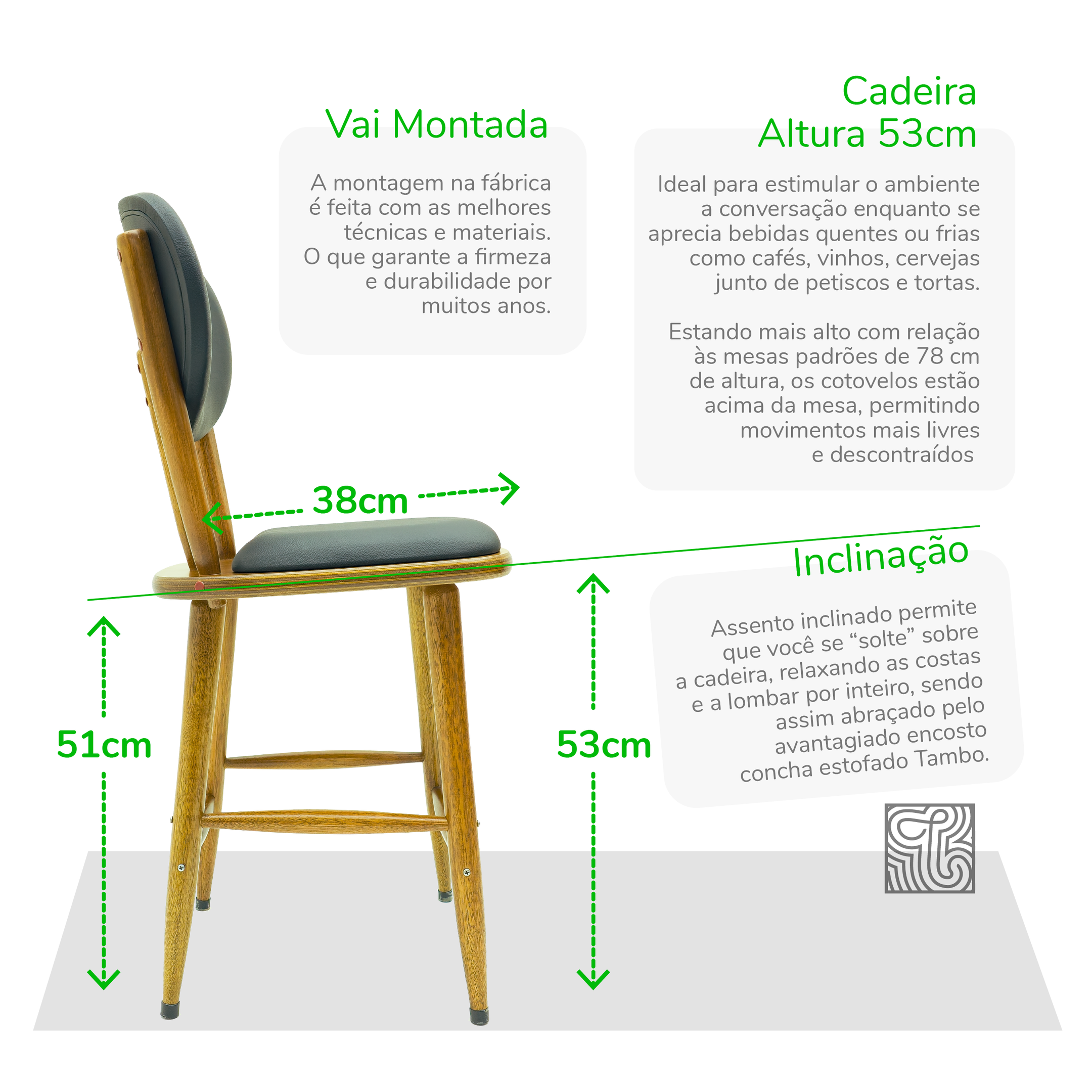 Kit 2 Cadeiras de Madeira Torneada Estofada - 53cm Natural - 6