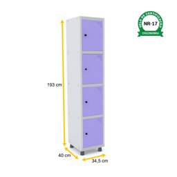 ROUPEIRO DE AÇO 1M 04 PORTAS PITÃO PANDIN - CINZA/LILÁS GRP 501/4 DI - 2