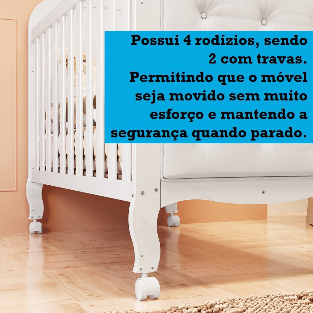 Berço Mini Cama 3 em 1 com Capitonê 100% MDF Maya Espresso Móveis - 10