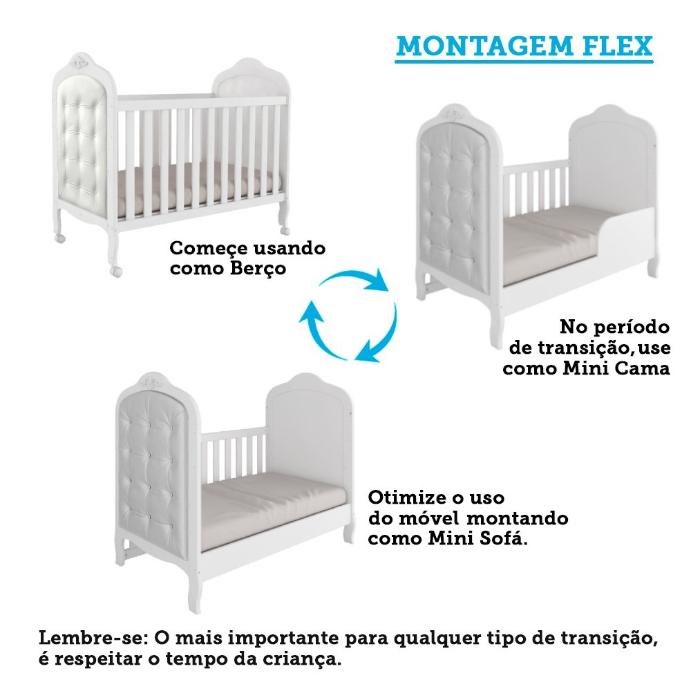 Berço Mini Cama 3 em 1 com Capitonê 100% MDF Maya Espresso Móveis - 6