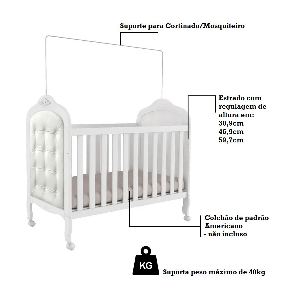 Berço Mini Cama 3 em 1 com Capitonê 100% MDF Maya Espresso Móveis - 5