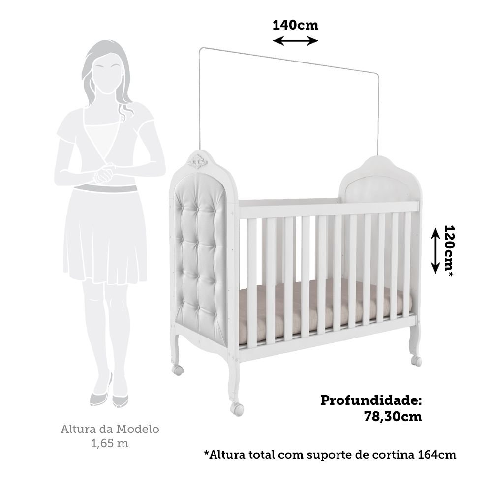 Berço Mini Cama 3 em 1 com Capitonê 100% MDF Maya Espresso Móveis - 4