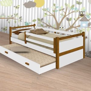 Cama Infantil Bianca Branco/Mel com Auxiliar