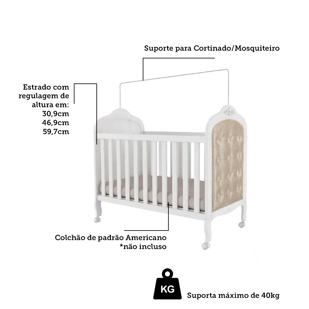 Berço Mini Cama 3 em 1 com Capitonê 100% MDF Maya Espresso Móveis - 5