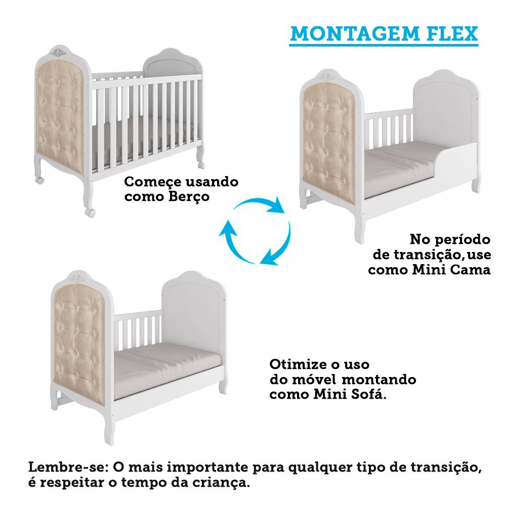 Berço Mini Cama 3 em 1 com Capitonê 100% MDF Maya Espresso Móveis - 6