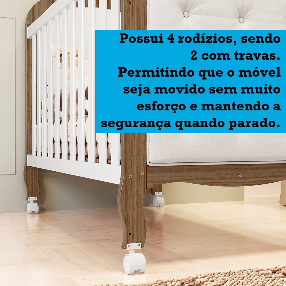 Berço Mini Cama 3 em 1 com Capitonê 100% MDF Maya Espresso Móveis - 9