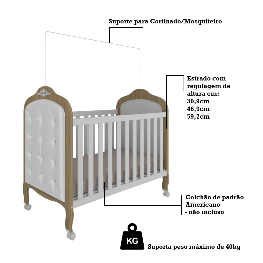 Berço Mini Cama 3 em 1 com Capitonê 100% MDF Maya Espresso Móveis - 6