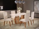 Ver imagem 2 de Mesa Jantar com 6 Cadeiras Tampo Vidro Tradição Milão Mel / Off White Linho Bronze