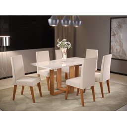 Mesa Jantar Viero Tradição Tampo Vidro com 6 Cadeiras Milao Mel / Off White Linho Bronze Viero Móvei - 1