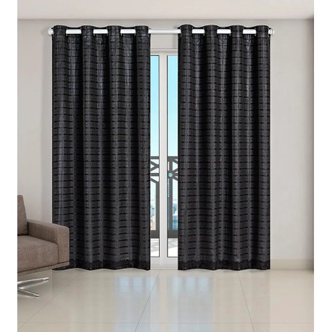Cortina Voil Xadrez Para Sala, Quarto e Cozinha 6,00 x 2,50 Preto