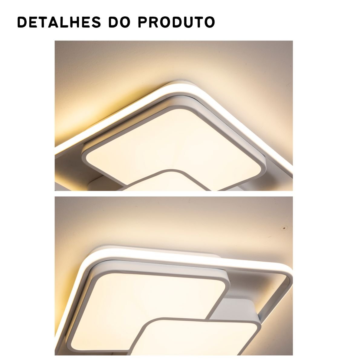 Luminária de Led de Sobrepor Quadrada Bivolt 32w 3 em 1 com Luz Central Dupla:branco - 7