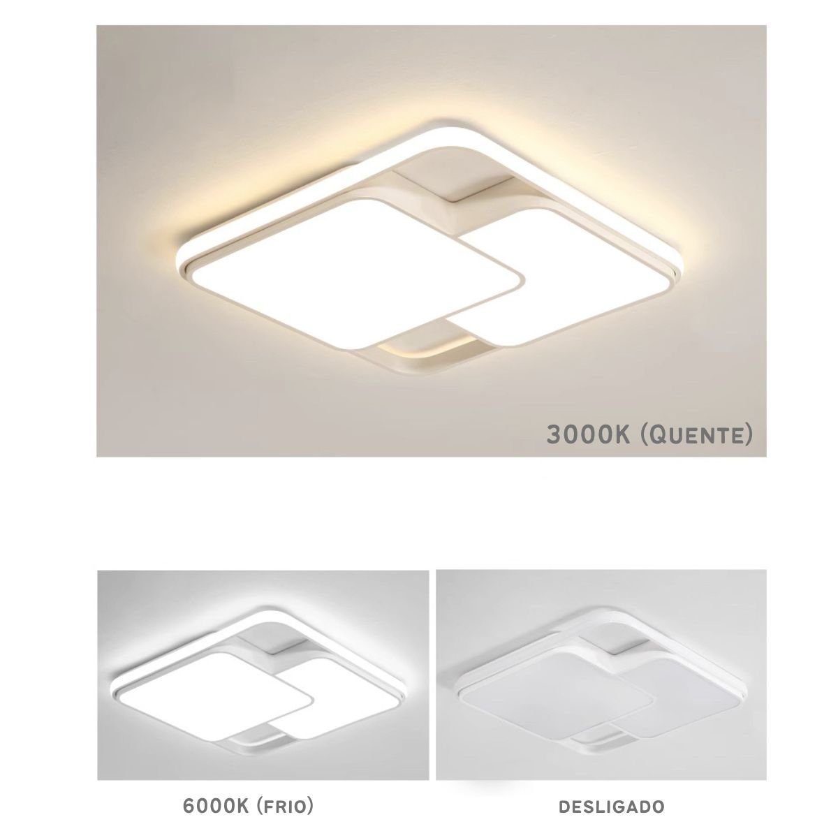 Luminária de Led de Sobrepor Quadrada Bivolt 32w 3 em 1 com Luz Central Dupla:branco - 6